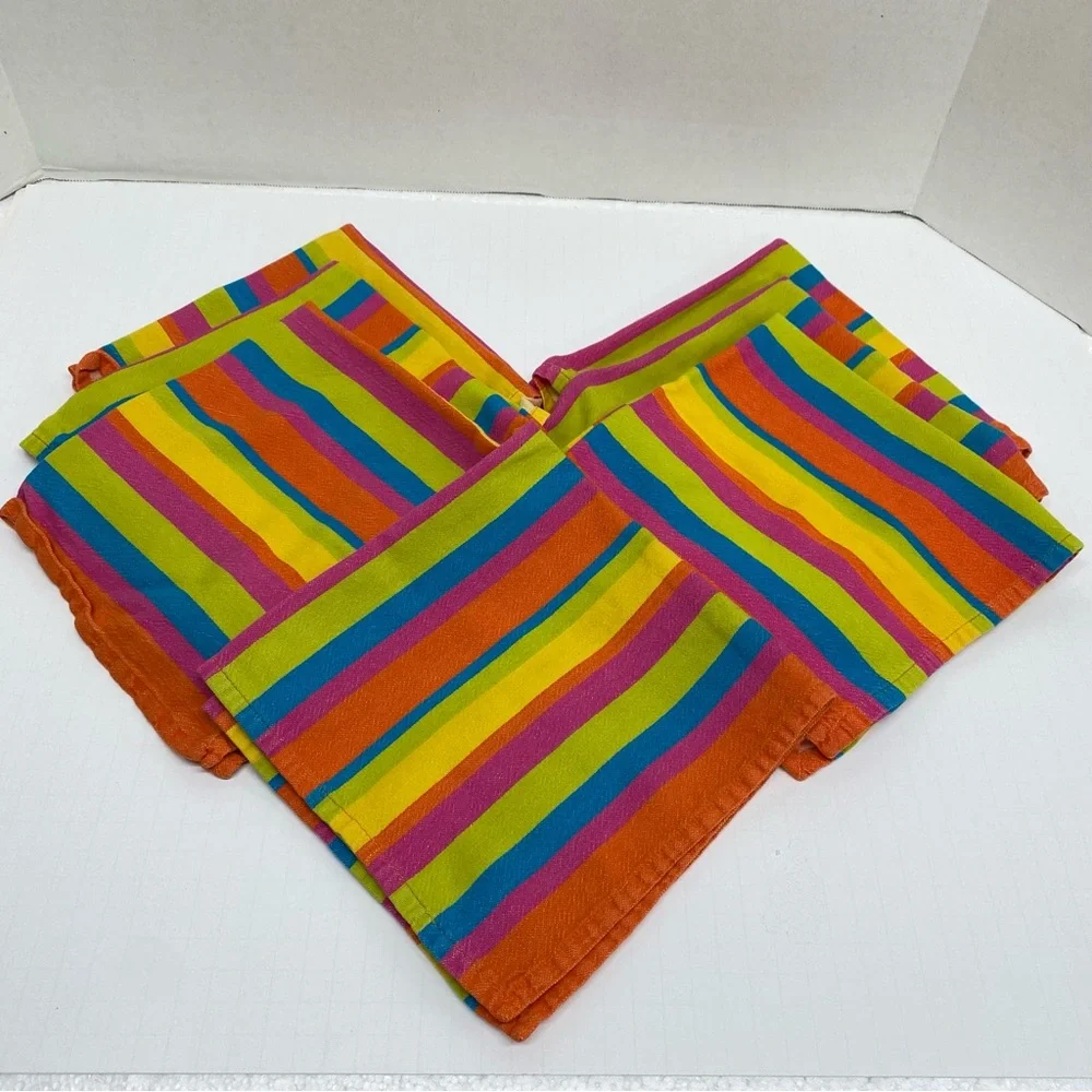Colorful Striped Cotton Dinner Napkins Set Of 7 Hippie Happy Colors Boho Festive